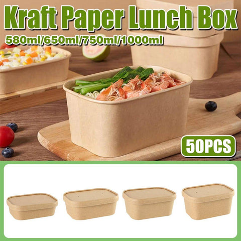 Kraft Paper Lunch Boxes with Lids - 650ml, Pack of 50 - view 2