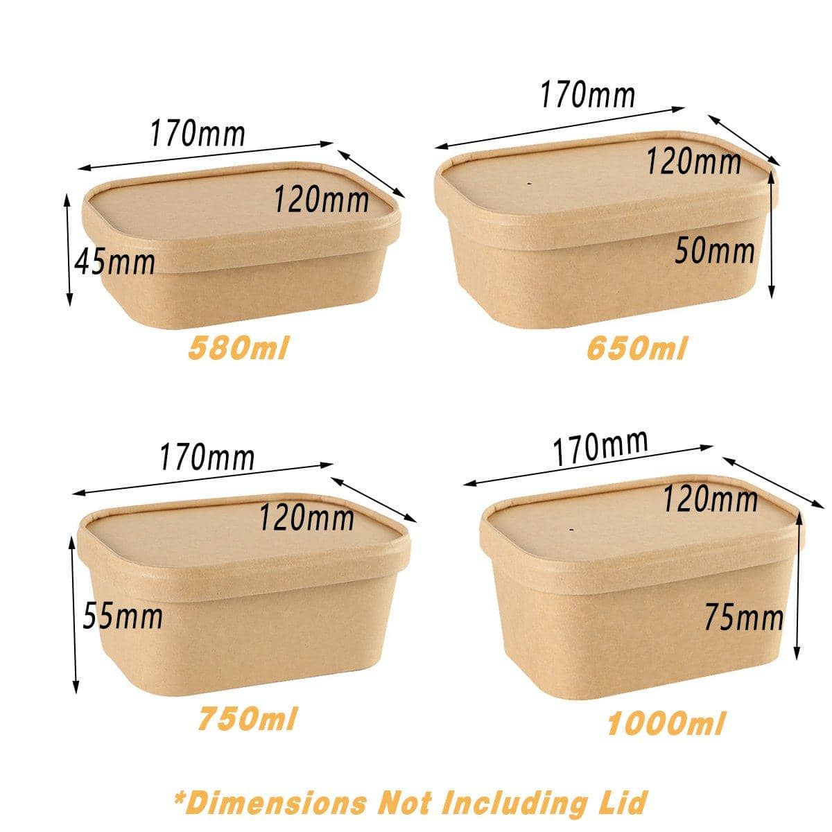 Kraft Paper Lunch Boxes with Lids - 750ml, Pack of 50 - view 4