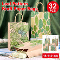 Kraft Paper Party Gift Bags with Leaf Pattern, Pack of 32