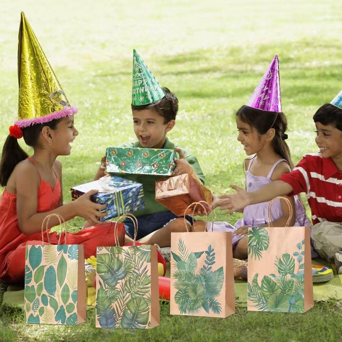 Kraft Paper Party Gift Bags with Leaf Pattern, Pack of 32 - view 4