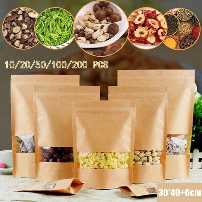 Kraft Paper Stand-Up Pouches with Zip Lock and Window - 30 x 40 cm, Pack of 20 - view 2
