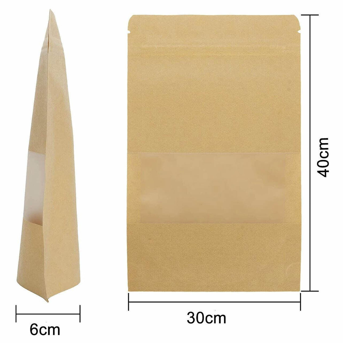 Kraft Paper Stand-Up Pouches with Zip Lock and Window - 30 x 40 cm, Pack of 20 - view 4