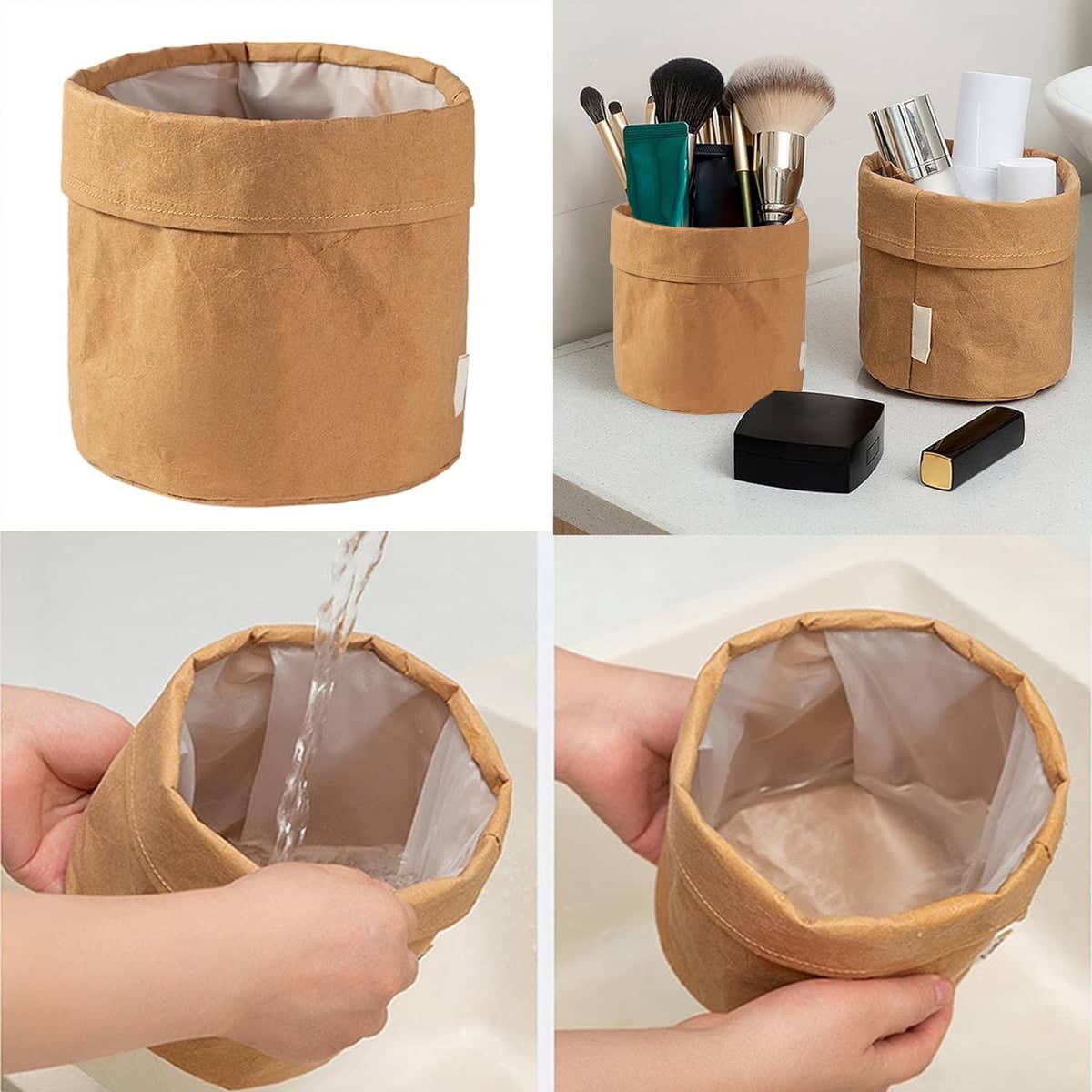 Kraft Paper Storage Baskets with Water Resistant Lining - Small, Pack of 3 (10 x 10 x 10 cm) - view 5