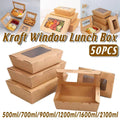 Kraft Paper Take Out Lunch Boxes Pack of 50 with Window 1200ml - Salad and Fried Chicken - view 2