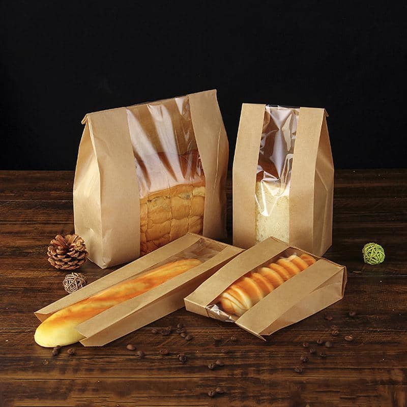 Kraft Paper Takeaway Bread Bags with Window - 30 x 12 x 9 cm, Pack of 200 - view 5