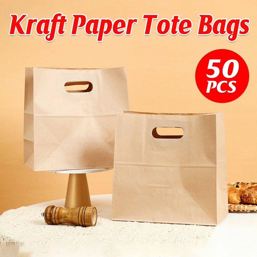 Kraft Paper Tote Bags with Die-Cut Handles, Pack of 50