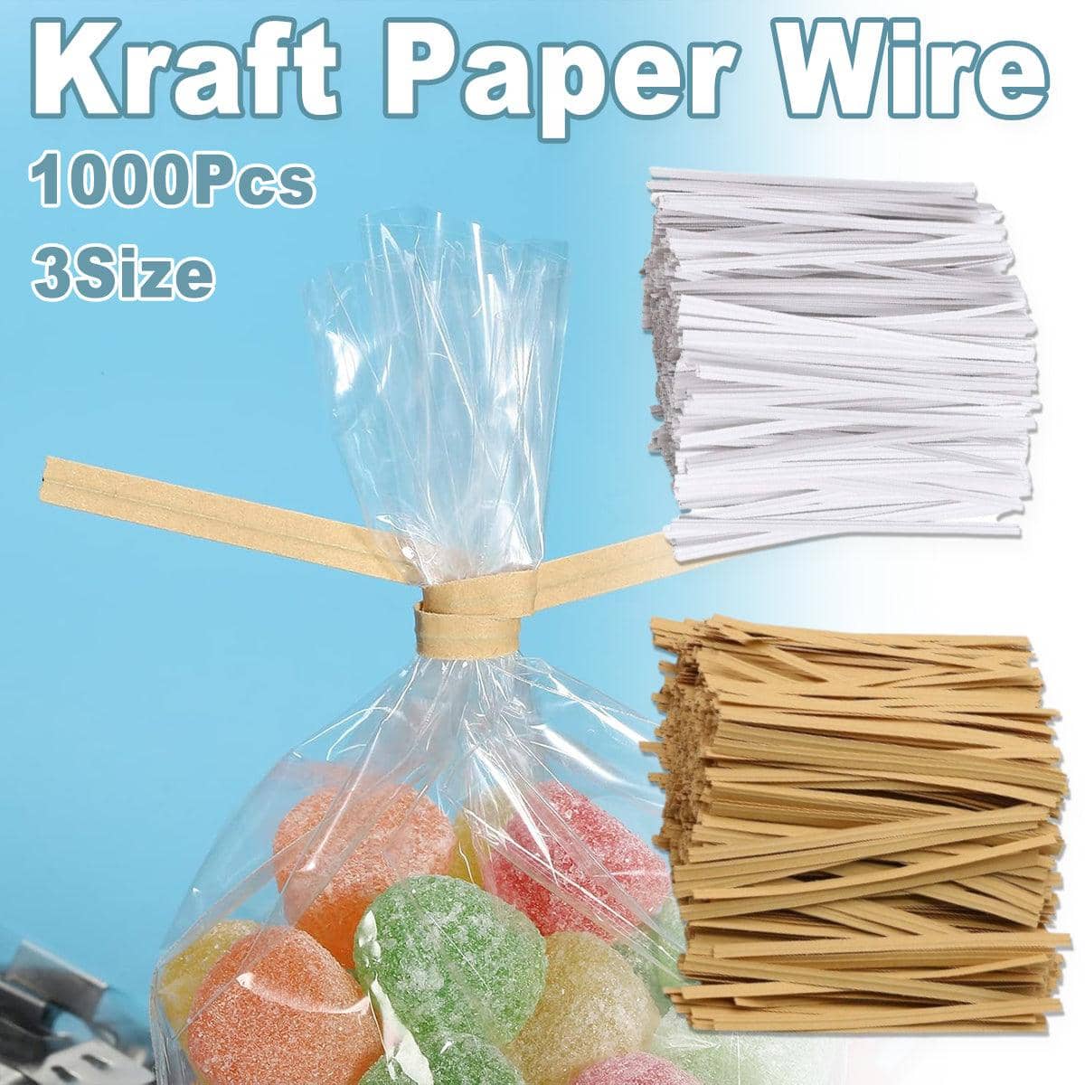 Kraft Paper Twist Ties with Wire Core, Pack of 1000 - White, 15cm - view 2