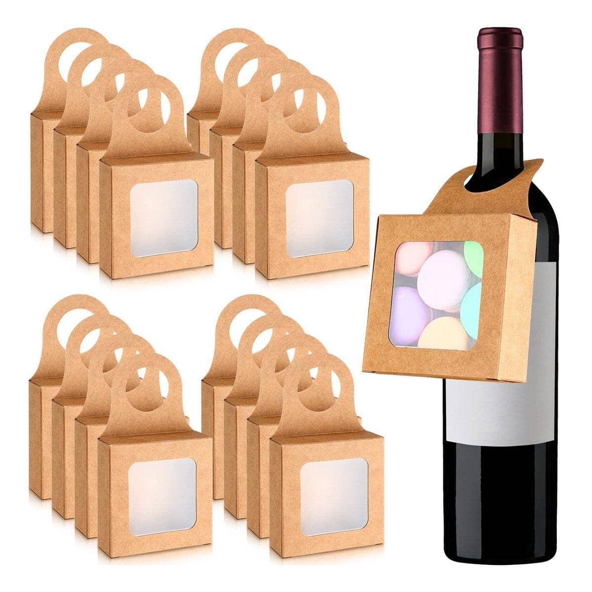 Kraft Paper Window Wine Bottle Gift Boxes - Khaki, Pack of 50