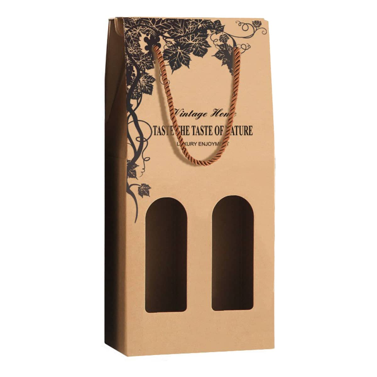 Kraft Paper Wine Gift Bags Brown Single or Double Bottle Carrier, Pack of 10 - Double Bottle