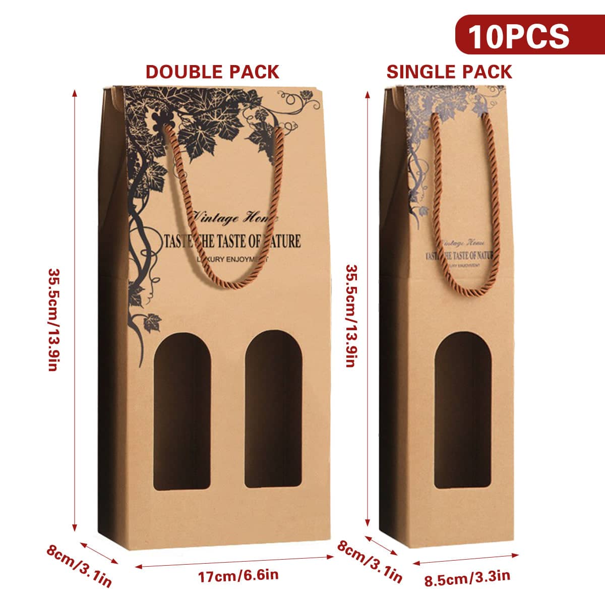 Kraft Paper Wine Gift Bags Brown Single or Double Bottle Carrier, Pack of 10 - Double Bottle - view 4