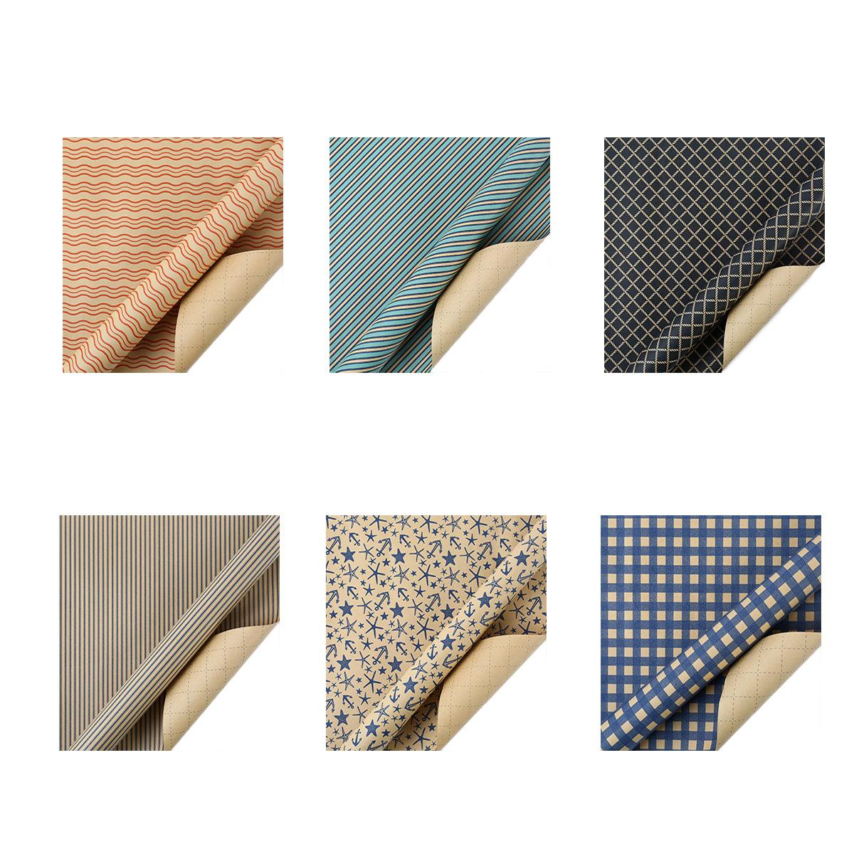 Kraft Wrapping Paper Set, 70 x 50 cm, 6 Sheets - Nautical Designs - view 2