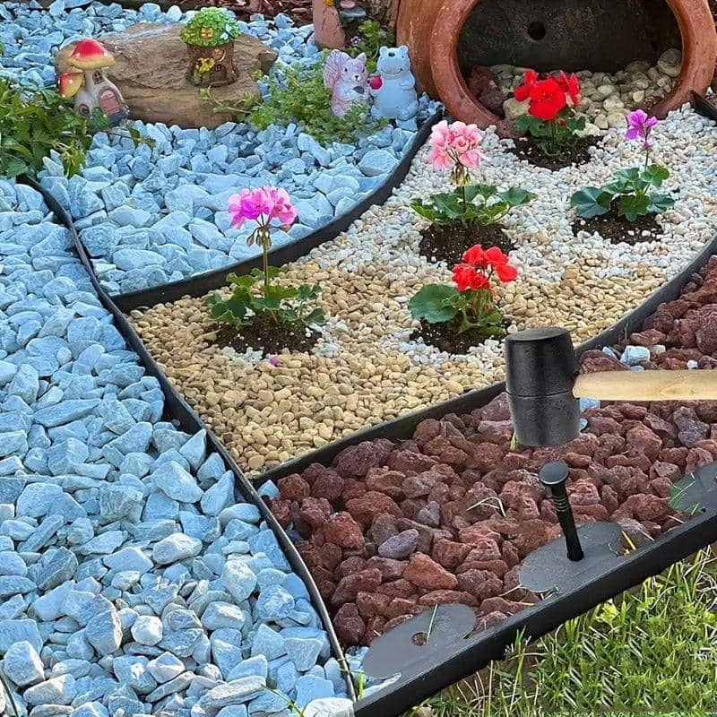 L-Shaped Plastic Garden Edging Border, 5 m with Ground Stakes - Black - view 5
