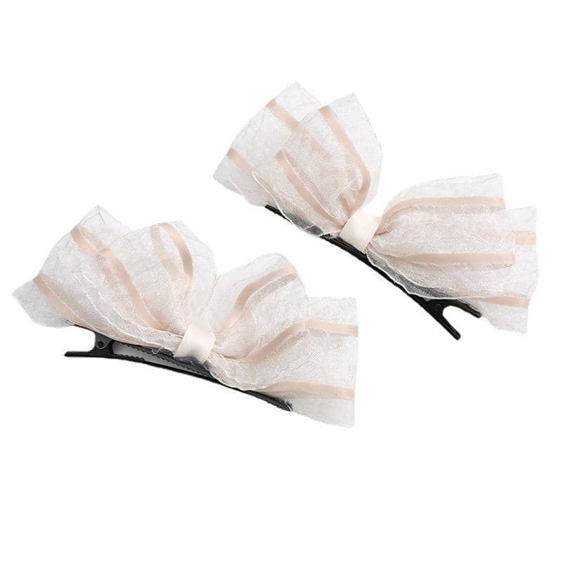 Lace Bow Hair Clips for Women, Pack of 2 - Apricot