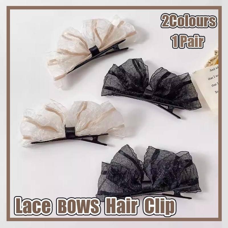 Lace Bow Hair Clips for Women, Pack of 2 - Apricot - view 2