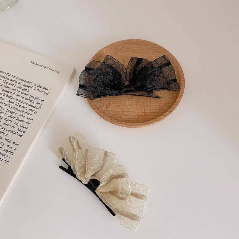 Lace Bow Hair Clips for Women, Pack of 2 - Apricot - view 3