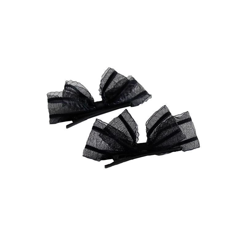 Lace Bow Hair Clips for Women, Pack of 2 - Black