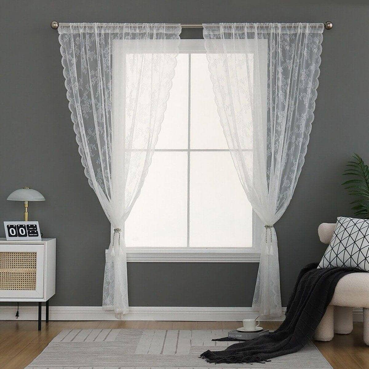 Lace Curtain for Bedroom Window and Door, Privacy Sheer - 145 x 100 cm - view 4