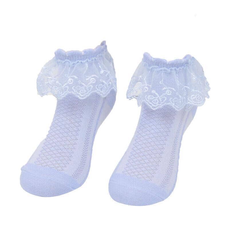 Lace Ruffle Ankle Socks for Girls - Light Blue, XL (Foot Length 20-22 cm)