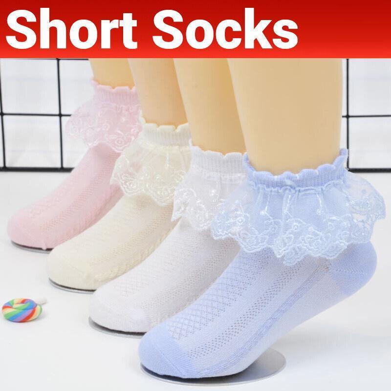 Lace Ruffle Frilly Ankle Socks for Girls, Size S - Blue - view 2