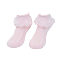 Lace Ruffle Frilly Ankle Socks for Girls, Size S - Pink