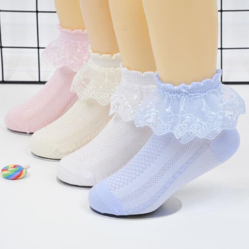 Lace Ruffle Frilly Ankle Socks for Girls, Size S - Pink - view 11
