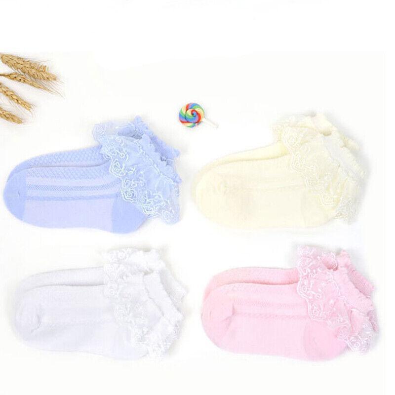 Lace Ruffle Frilly Ankle Socks for Girls, Size S - Pink - view 6