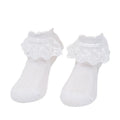 Lace Ruffle Frilly Ankle Socks for Girls, Size S - White