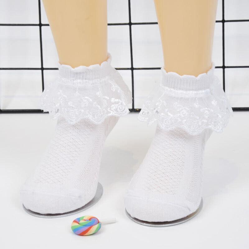 Lace Ruffle Frilly Ankle Socks for Girls, Size S - White - view 14