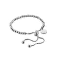 Ladies Beaded Slider Bracelet with Round Charm, Titanium Steel - Silver