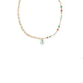 Ladies Pendant Necklace, Zinc Alloy - Gold Tone Chain with Butterfly and Coloured Beads