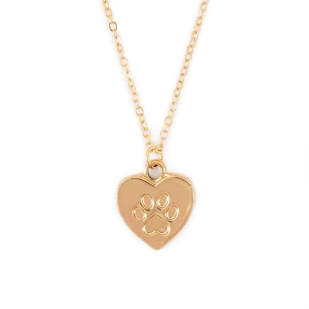 Ladies Pendant Necklace, Zinc Alloy - Gold Tone Heart with Paw Print
