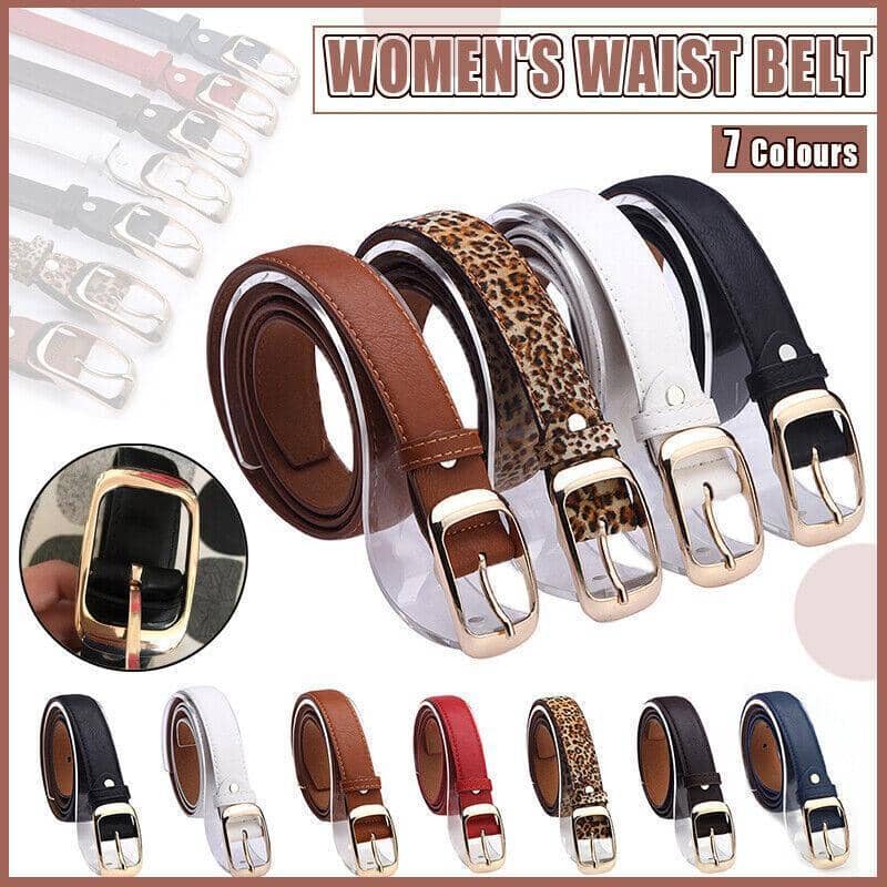 Ladies PU Leather Belt with Gold-Tone Pin Buckle - Leopard Print - view 2