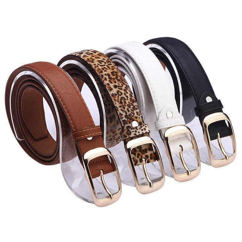 Ladies PU Leather Belt with Gold-Tone Pin Buckle - Leopard Print - view 3