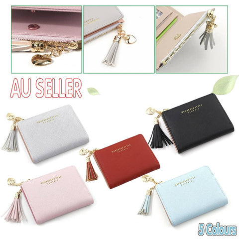 Ladies Short Faux Leather Wallet with Tassel, Card Holder and Coin Pocket - Grey - view 2