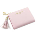 Ladies Short Faux Leather Wallet with Tassel, Card Holder and Coin Pocket - Pink