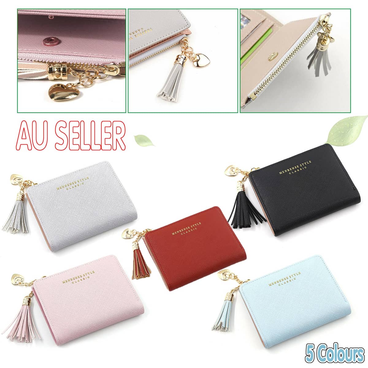Ladies Short Faux Leather Wallet with Tassel, Card Holder and Coin Pocket - Red - view 2