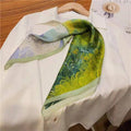 Ladies Silk-Feel Square Scarf, 70 x 70 cm - Green and Burgundy Striped Print - view 5