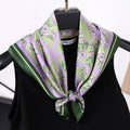 Ladies Silk-Feel Square Scarf, 70 x 70 cm - Lilac and Green Floral Print