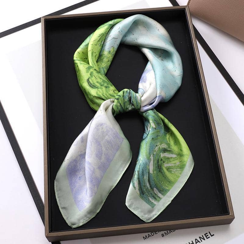 Ladies Silk-Feel Square Scarf, 70 x 70 cm - Orange Horse and Stripe Print - view 4