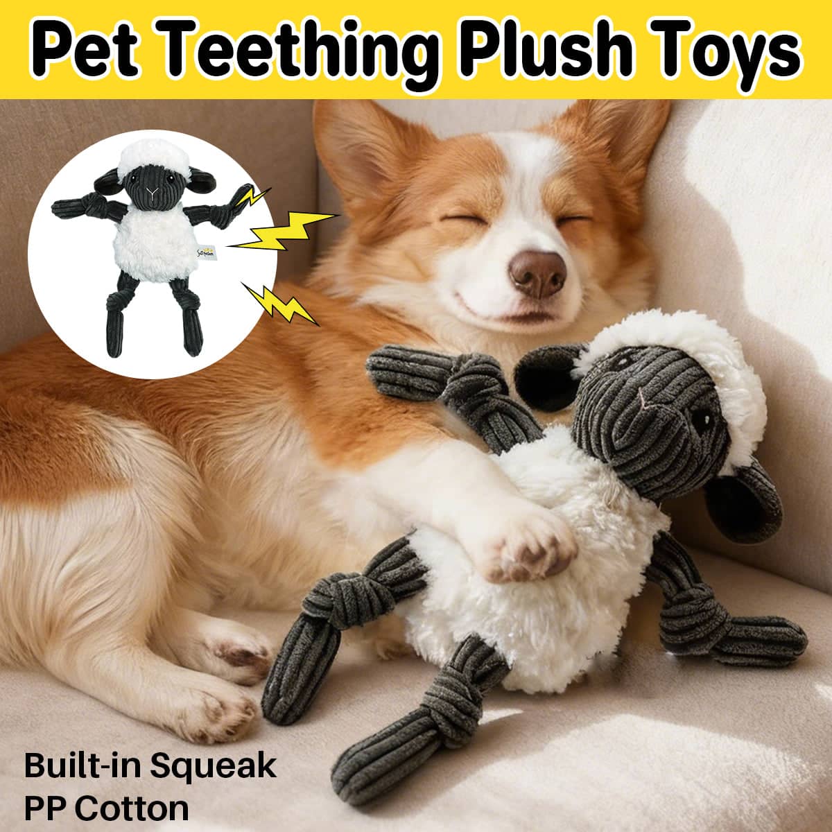 Lamb Shape Pet Chew Toy with Squeaker for Dogs and Puppies - Soft PP Cotton, 27 cm