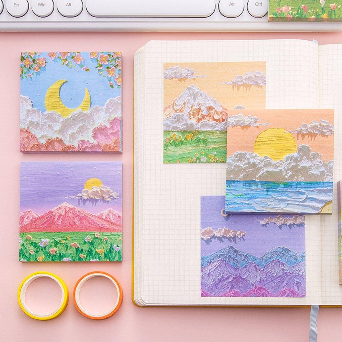 Landscape Oil Painting Sticky Notes, 800 Sheets - Lilac Sky and Pink Mountains - view 5