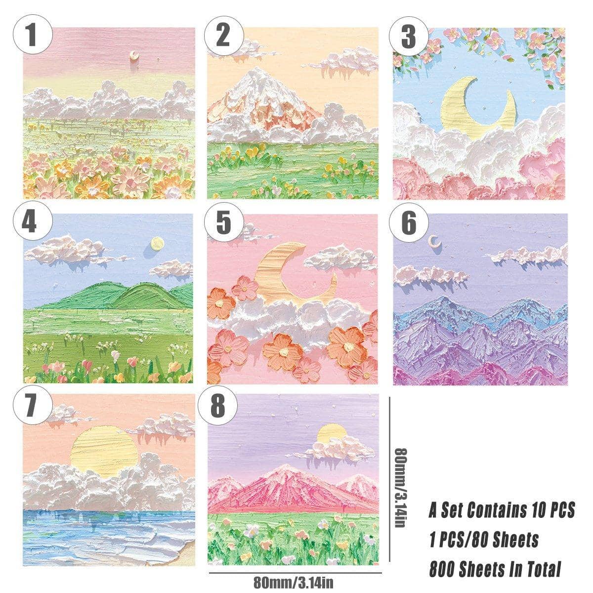 Landscape Oil Painting Sticky Notes, 800 Sheets - Pink Moon and Flowers - view 4