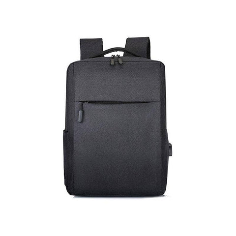 Laptop Backpack with USB Port, Oxford Fabric - Black, 1 Front Zipper
