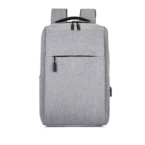 Laptop Backpack with USB Port, Oxford Fabric - Grey, 1 Front Zipper