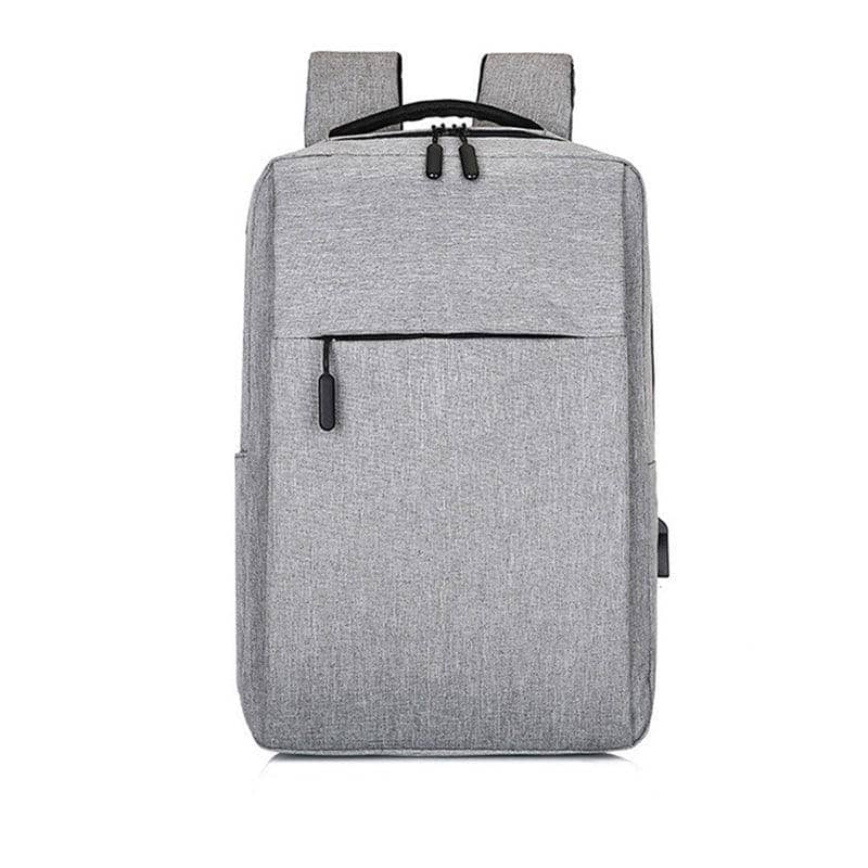 Laptop Backpack with USB Port, Oxford Fabric - Grey, 1 Front Zipper