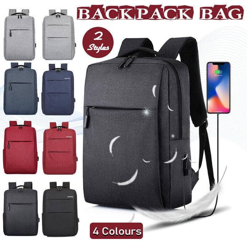 Laptop Backpack with USB Port, Oxford Fabric - Grey, 1 Front Zipper - view 2