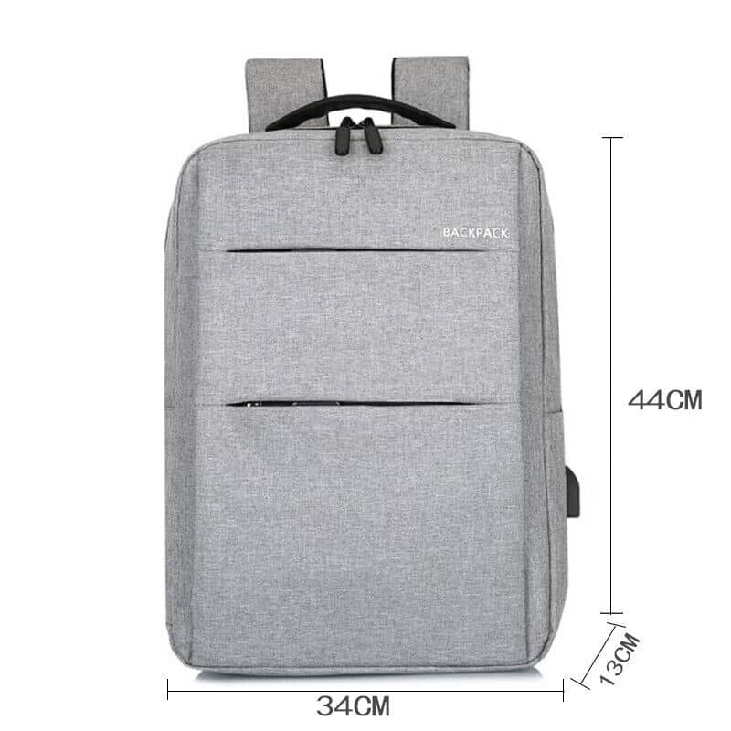 Laptop Backpack with USB Port, Oxford Fabric - Grey, 1 Front Zipper - view 5