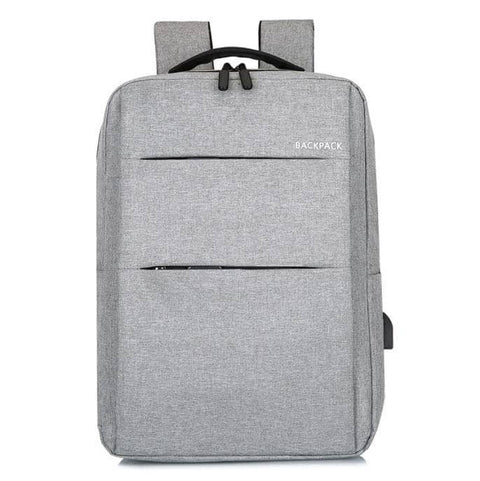 Laptop Backpack with USB Port, Oxford Fabric - Grey, 2 Front Zippers