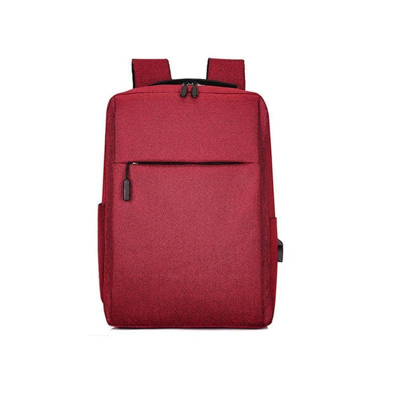 Laptop Backpack with USB Port, Oxford Fabric - Red, 1 Front Zipper
