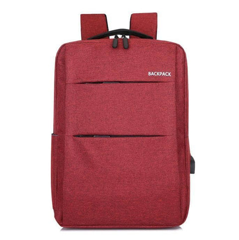 Laptop Backpack with USB Port, Oxford Fabric - Red, 2 Front Zippers